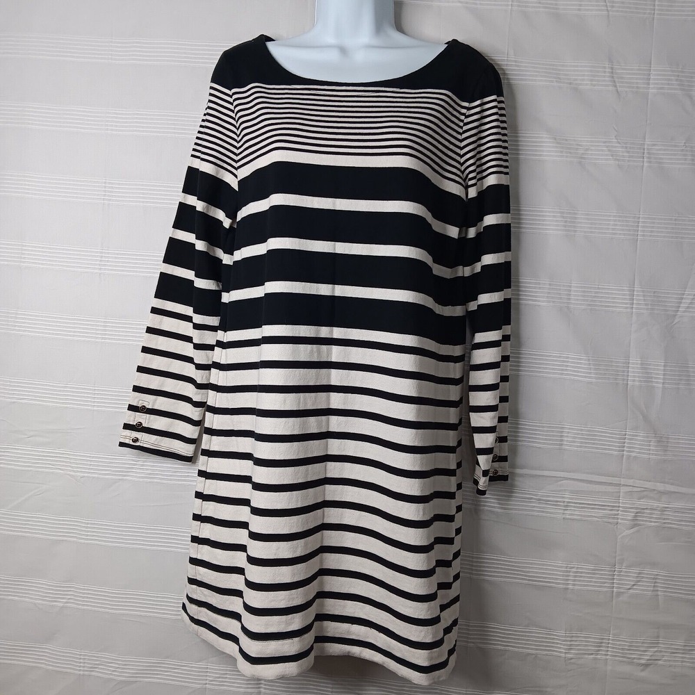 Banana Republic Black & Ivory Striped Pullover Dress Jersey Knit Women's Size M